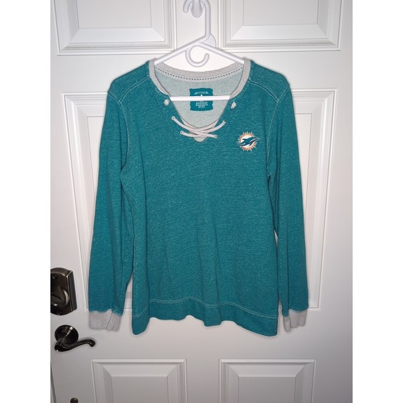 Antigua Miami Dolphins NFL Sweatshirt Women's Large Lace Up Pullover Cotton EUC - Picture 2 of 9